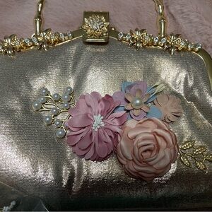 Fashion Rose Gold Floral Embelished Purse & Hair Accessory